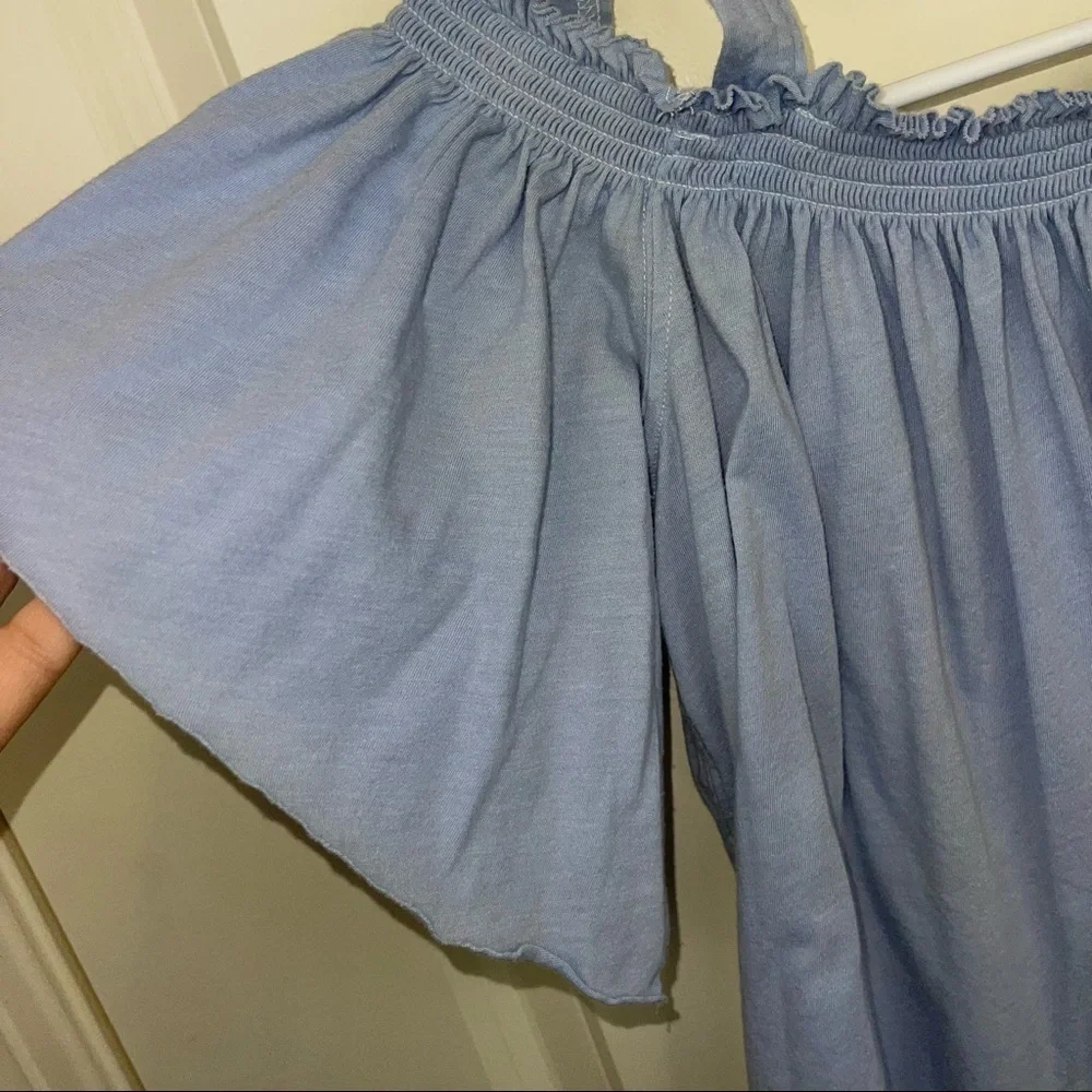 Free People Darling Off The Shoulder Knit Blouse Blue S